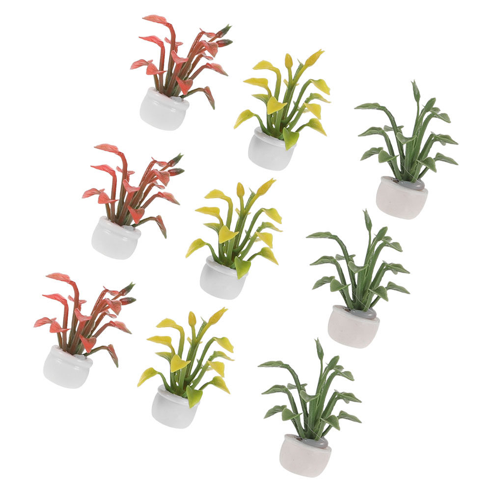 Bonsai Garden For Desk - 9Pcs Miniature Potted Plant Resin Artificial